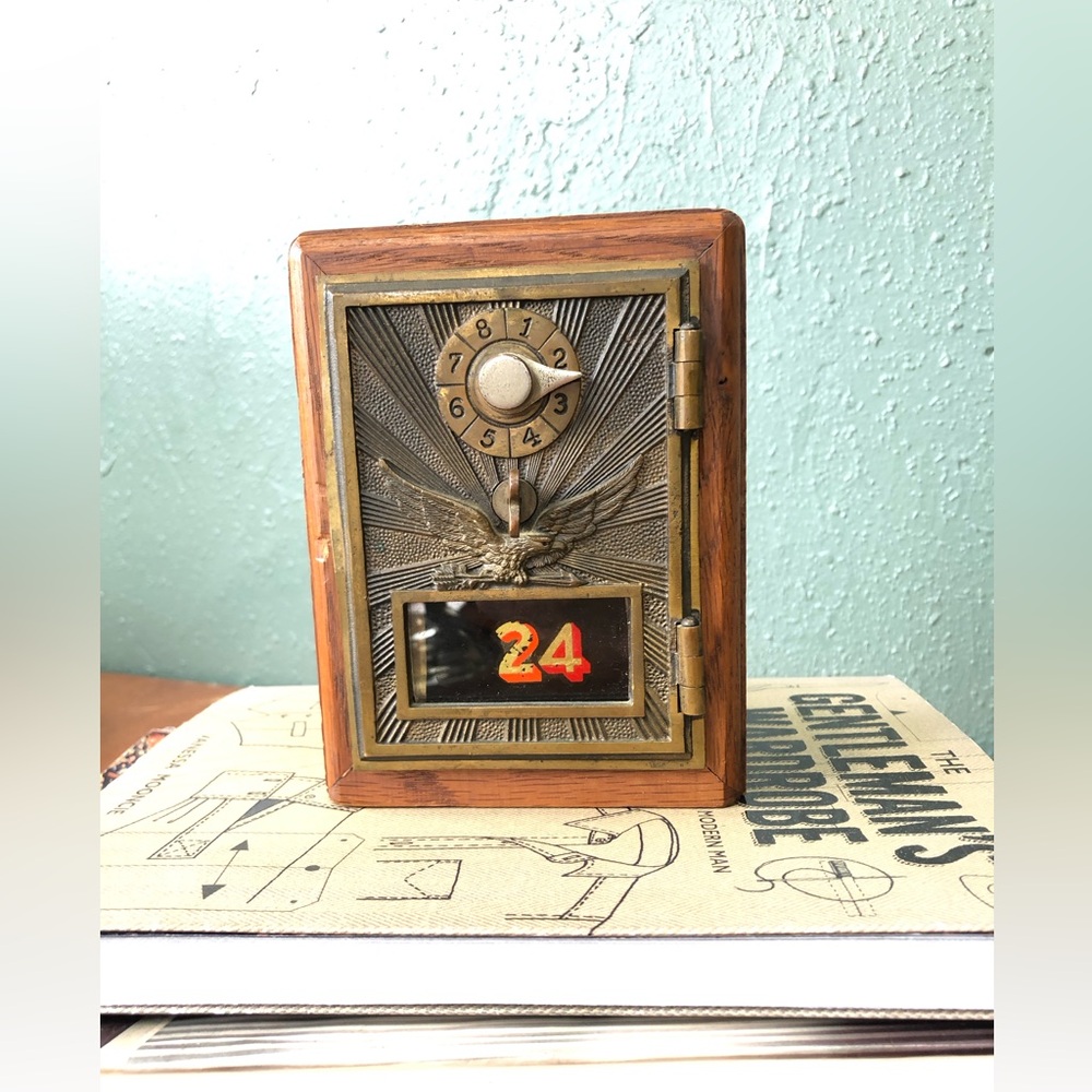 US Post Office Box Combination Lock Golden Eagle Wood Single Dial
